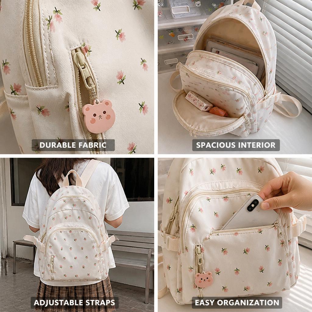 Durable Floral Print School Backpack (Adjustable Straps)