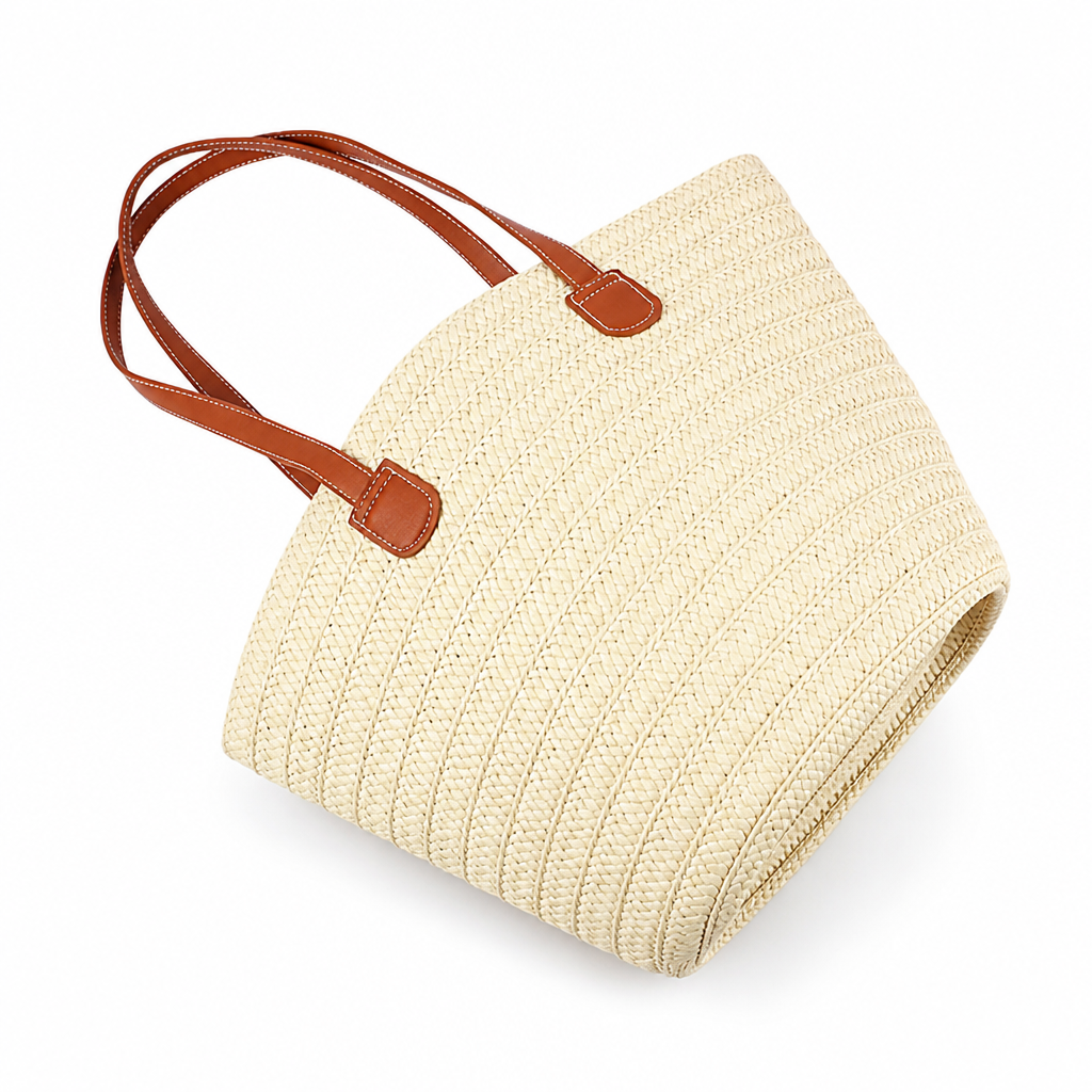 Durable Hand-Woven Straw Tote With Leather Handles