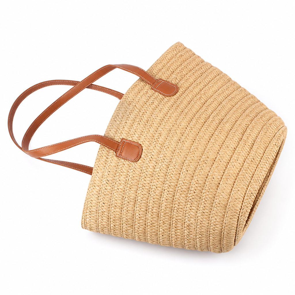 Durable Hand-Woven Straw Tote With Leather Handles