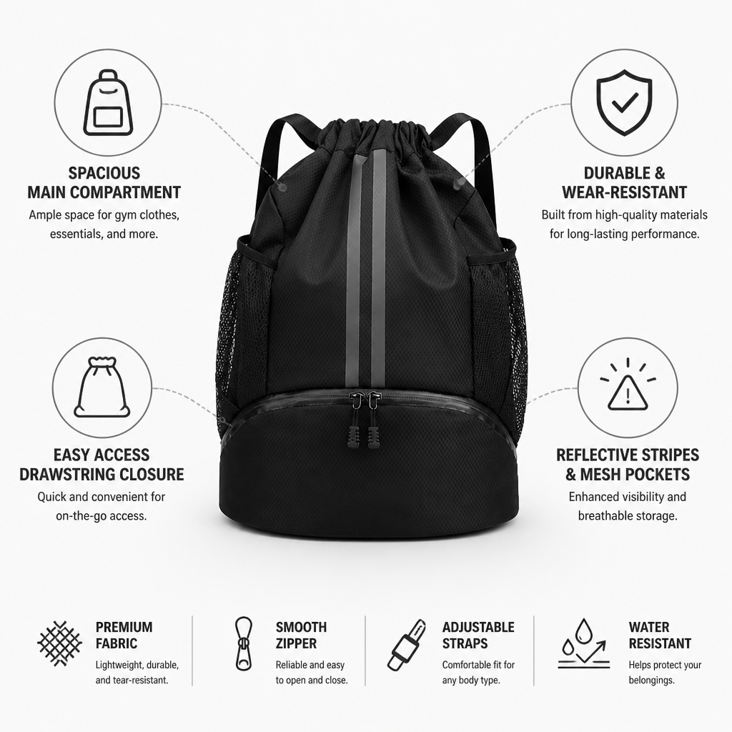 Durable Large-Capacity Reflective Drawstring Backpack