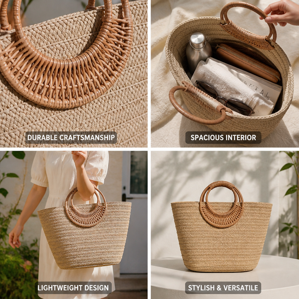 Durable Lightweight Braided-Handle Handbag