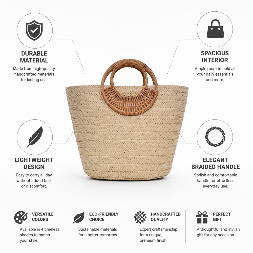 Durable Lightweight Braided-Handle Handbag