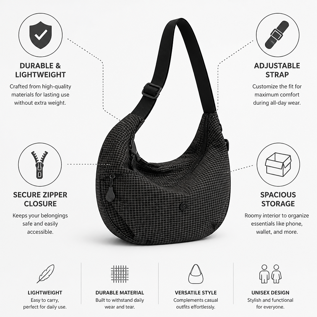 Durable Lightweight Checkered Sling Bag
