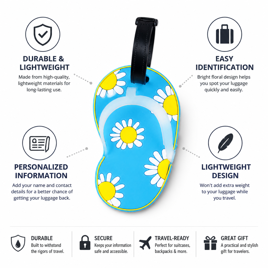 Durable & Lightweight Floral Luggage Tag (Flip-Flop Design)