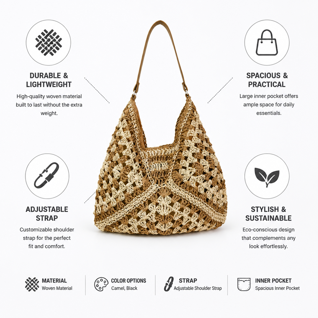 Durable Lightweight Woven Handbag (Adjustable Strap)