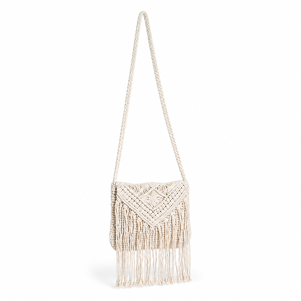 Durable Macrame Fringe Crossbody Bag (Adjustable Strap)