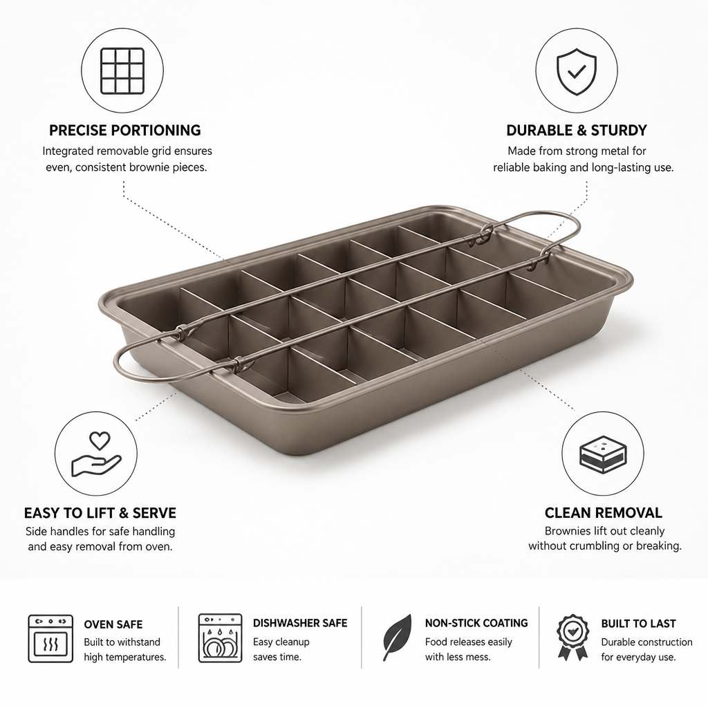Durable Metal Brownie Pan With Removable Divider Grid