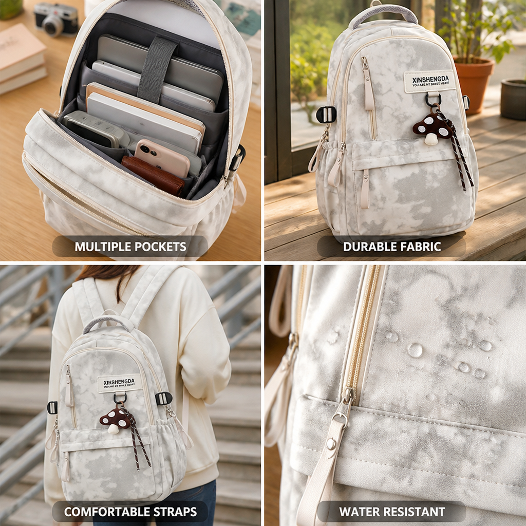 Durable Multi-Pocket Backpack With Padded Adjustable Straps