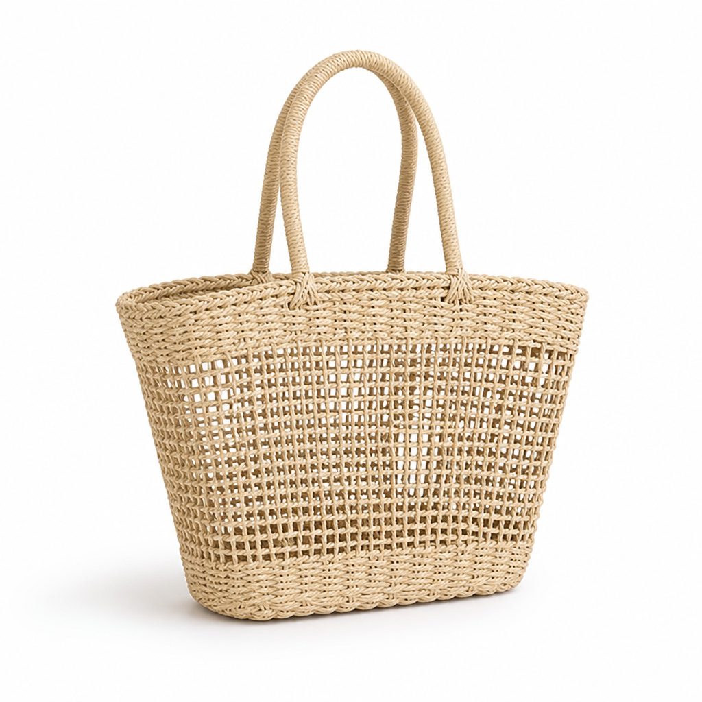Durable Natural Raffia Open Lattice Tote Bag