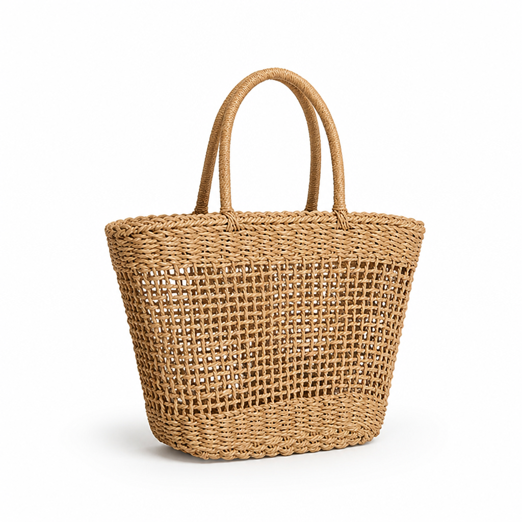 Durable Natural Raffia Open Lattice Tote Bag