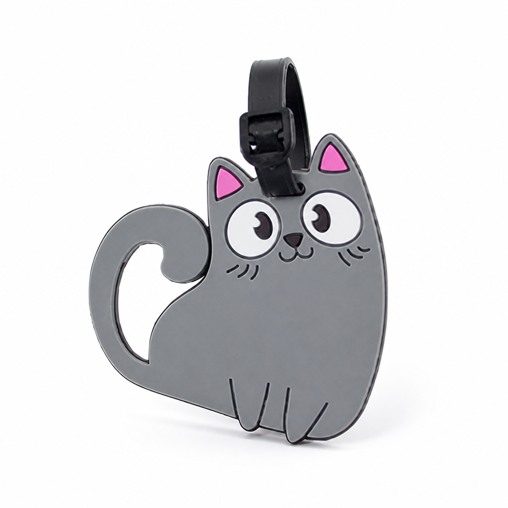 Durable PVC Cute Cat Luggage Tag (Adjustable Strap)