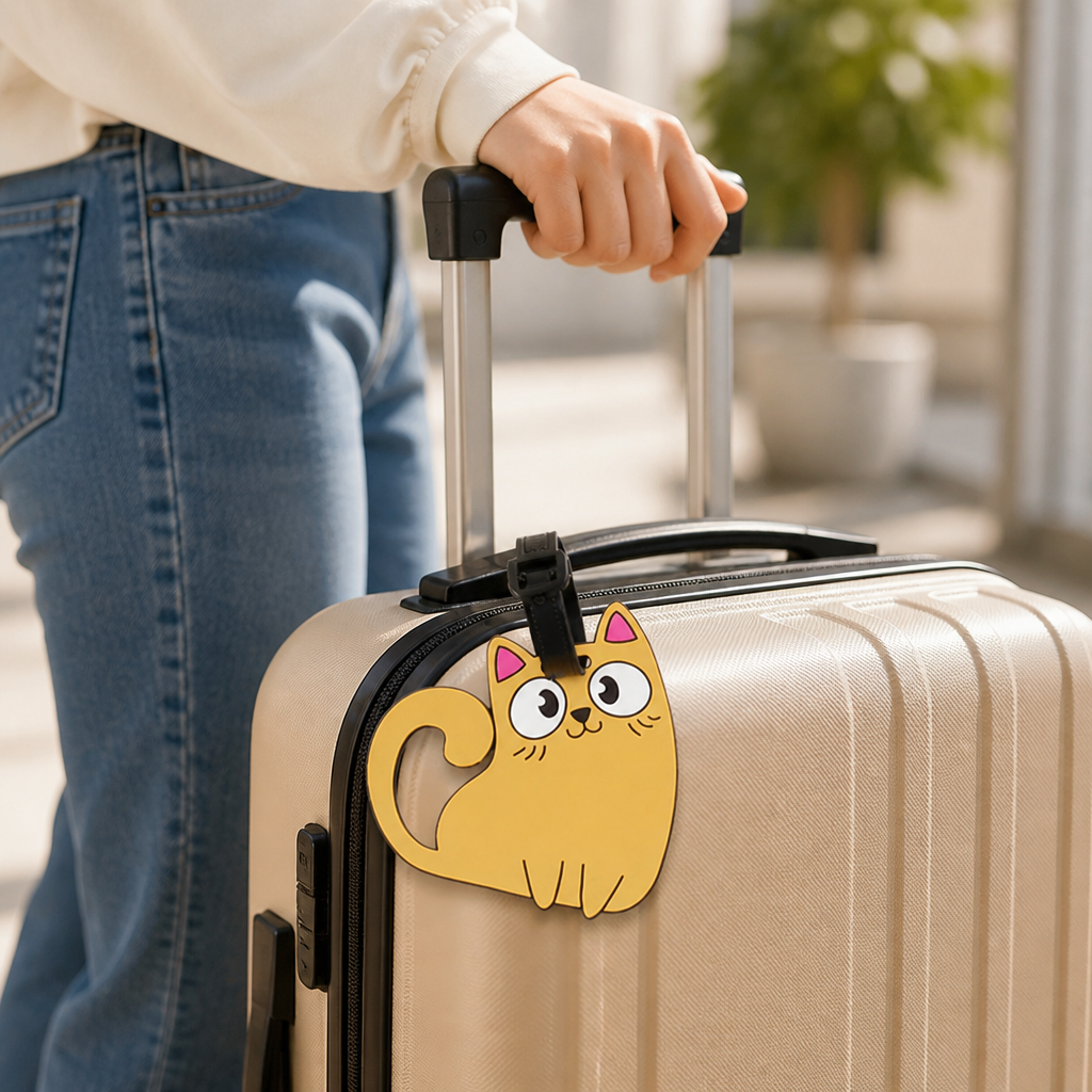 Durable PVC Cute Cat Luggage Tag (Adjustable Strap)