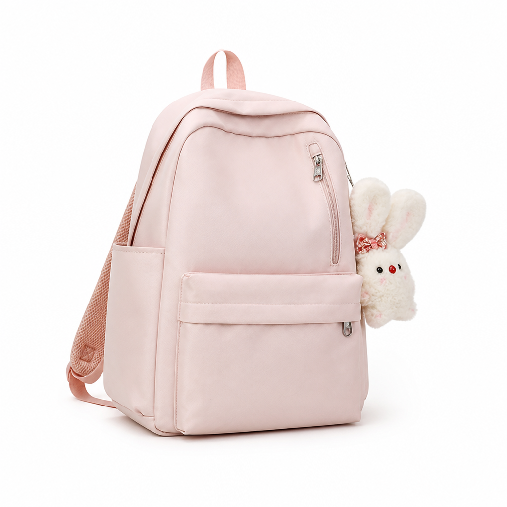 Durable Padded Straps & Multi-Pocket School Backpack (Bunny Charm)