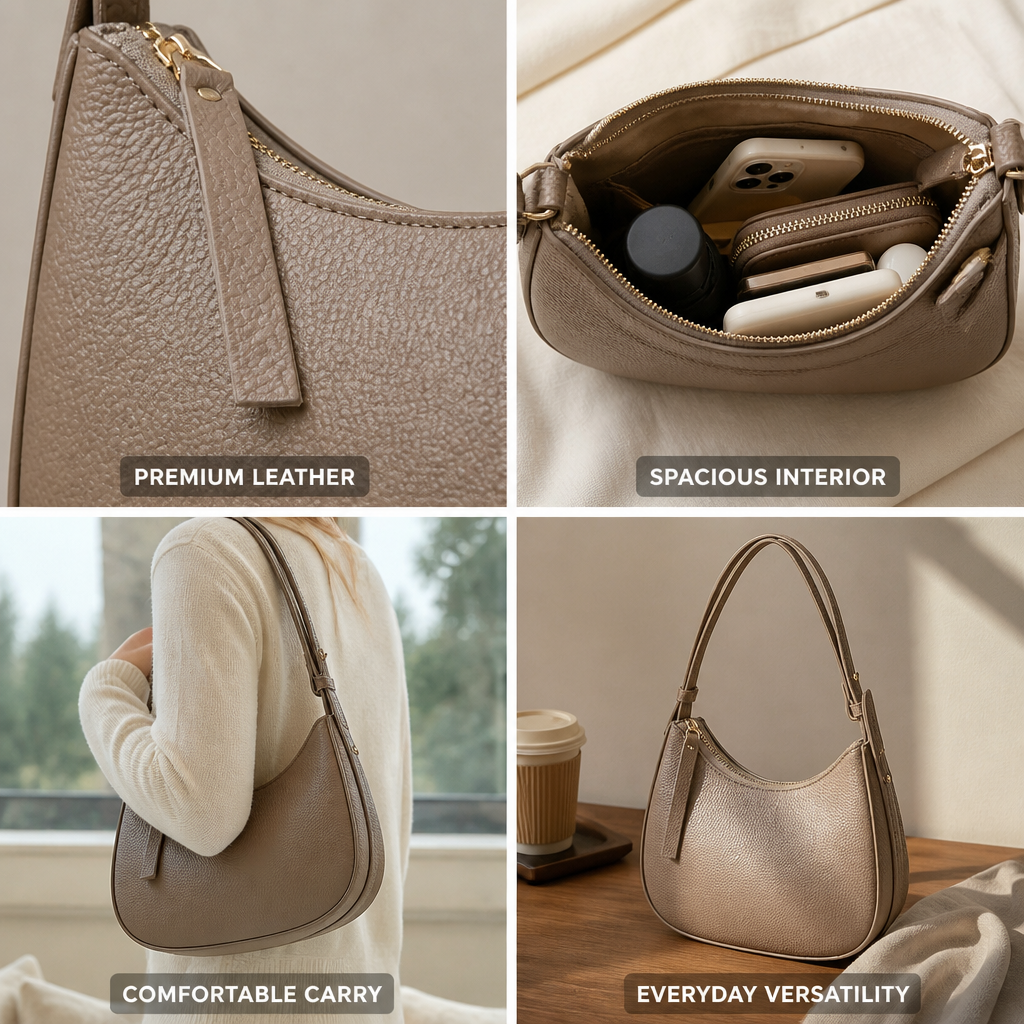 Durable Pebbled Leather Zipper Hobo Bag