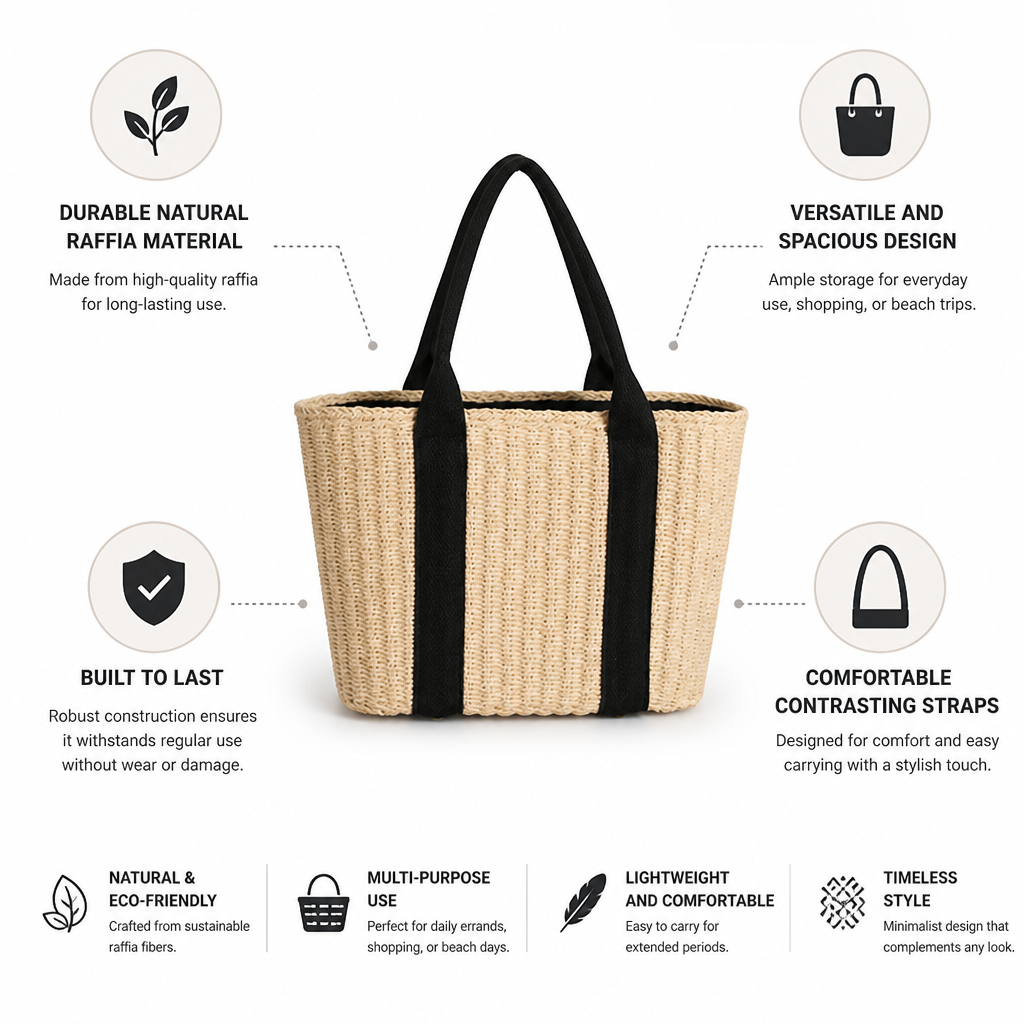 Durable Raffia Basket Bag (Contrasting Straps)