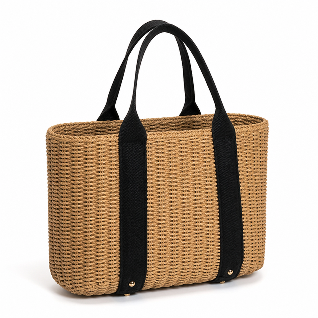 Durable Raffia Basket Bag (Contrasting Straps)