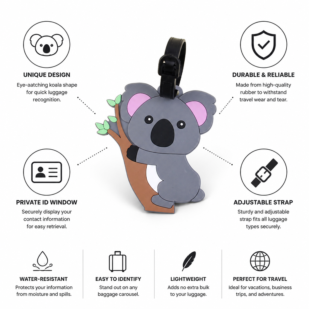 Durable Rubber Koala-Shaped Luggage Tag (Adjustable Strap)