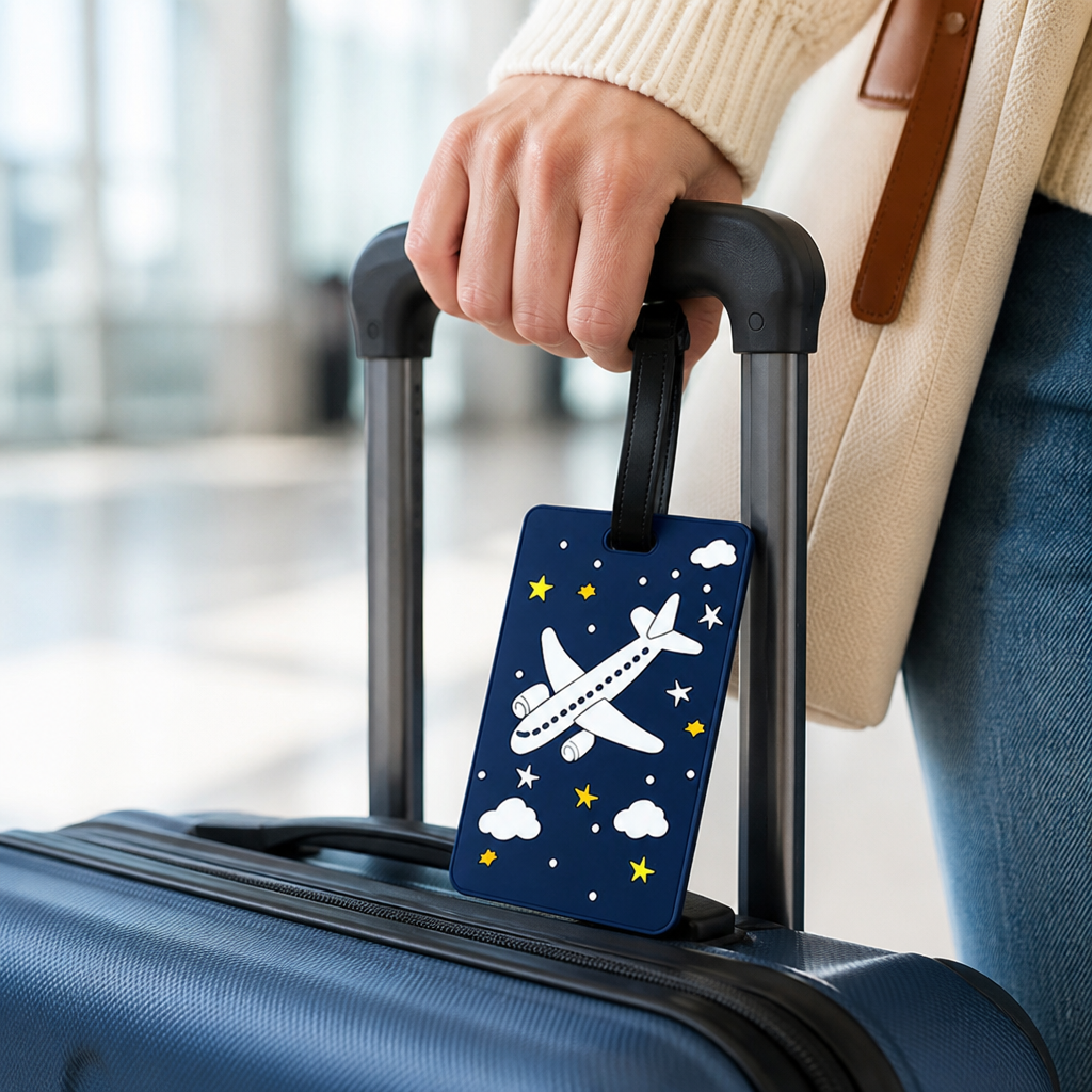 Durable Secure Strap & Writable ID Luggage Tag (Airplane Graphic)