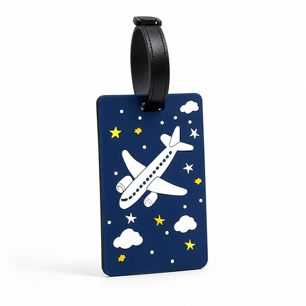 Durable Secure Strap & Writable ID Luggage Tag (Airplane Graphic)