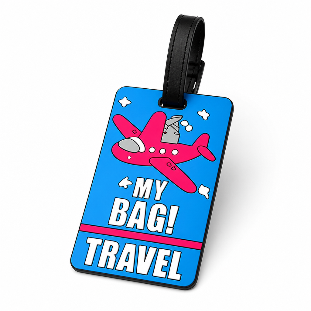 Durable Secure Strap & Writable ID Luggage Tag (Airplane Graphic)
