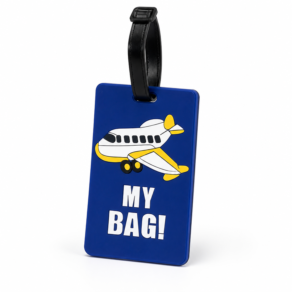 Durable Secure Strap & Writable ID Luggage Tag (Airplane Graphic)