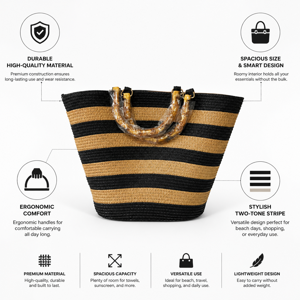 Durable Spacious Two-Tone Stripe Beach Bag