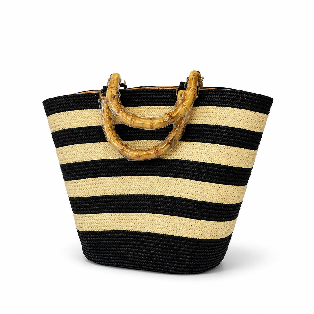 Durable Spacious Two-Tone Stripe Beach Bag