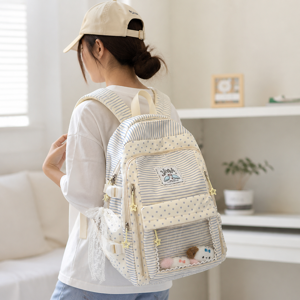 Durable Star-Patterned Multi-Pocket School Backpack