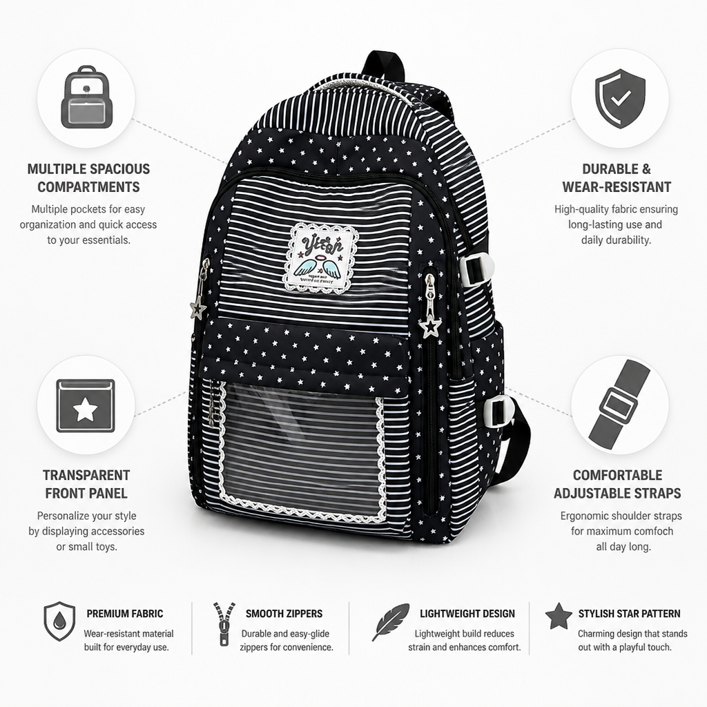 Durable Star-Patterned Multi-Pocket School Backpack