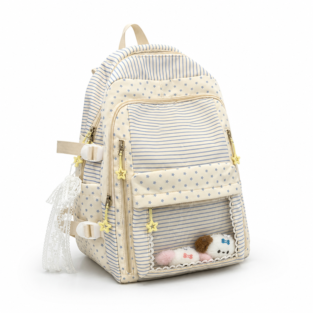 Durable Star-Patterned Multi-Pocket School Backpack