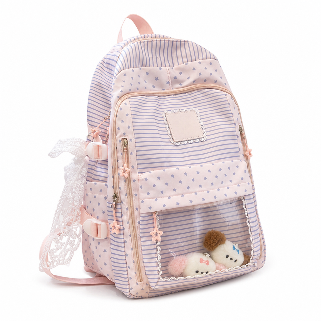 Durable Star-Patterned Multi-Pocket School Backpack