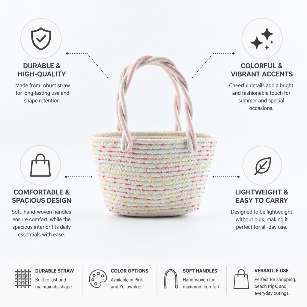 Durable Straw Tote Bag (Colorful Accents)