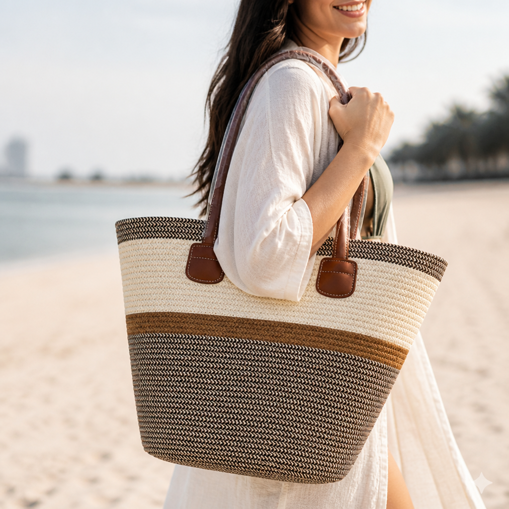 Durable Striped Beach Tote (Ergonomic Handles)
