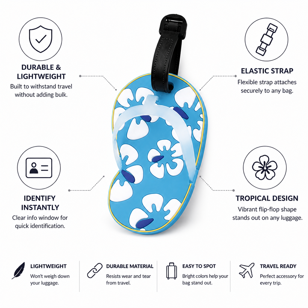 Durable Tropical Flip-Flop Luggage Tag (Elastic Strap)