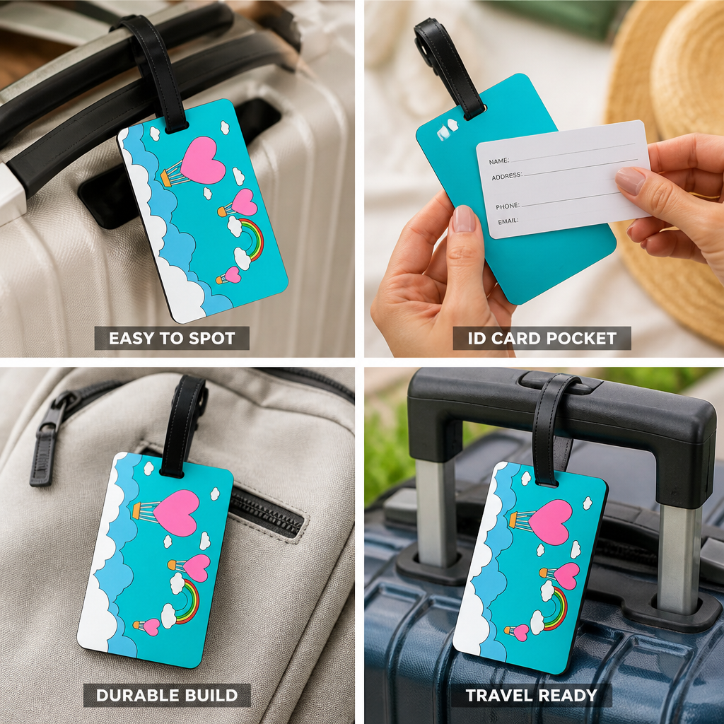 Durable & Vibrant Heart Balloon Luggage Tag (Address Card Pocket)