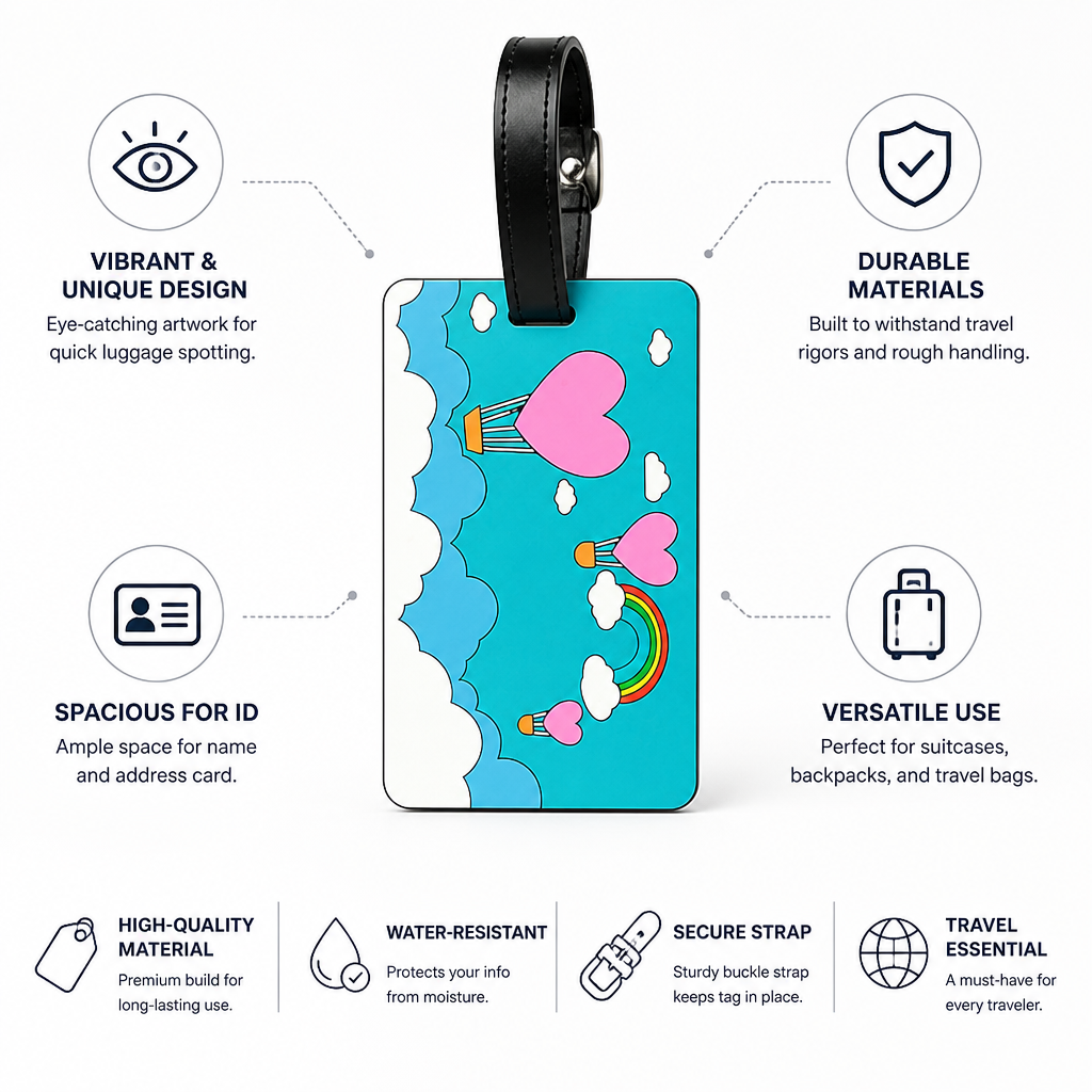 Durable & Vibrant Heart Balloon Luggage Tag (Address Card Pocket)