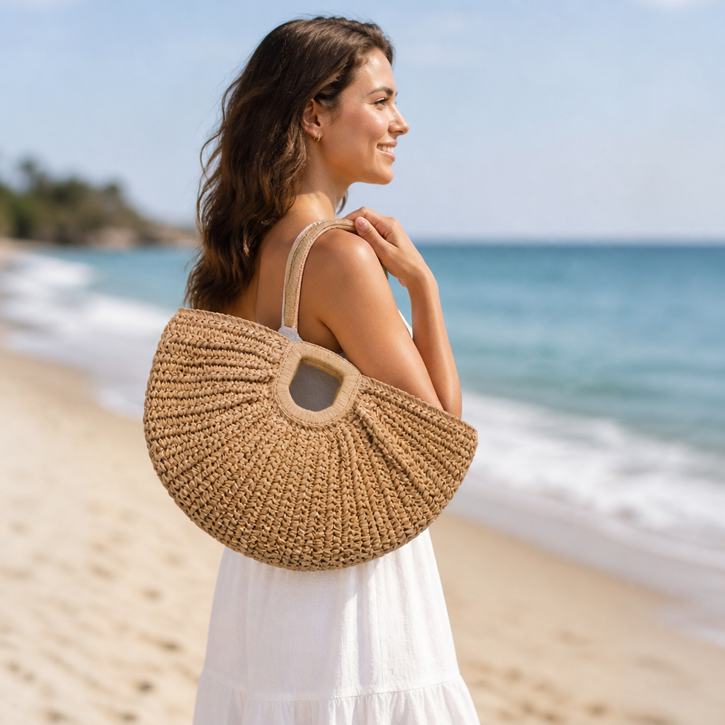 Durable Wave-Pattern Beach Bag With Ergonomic Handles