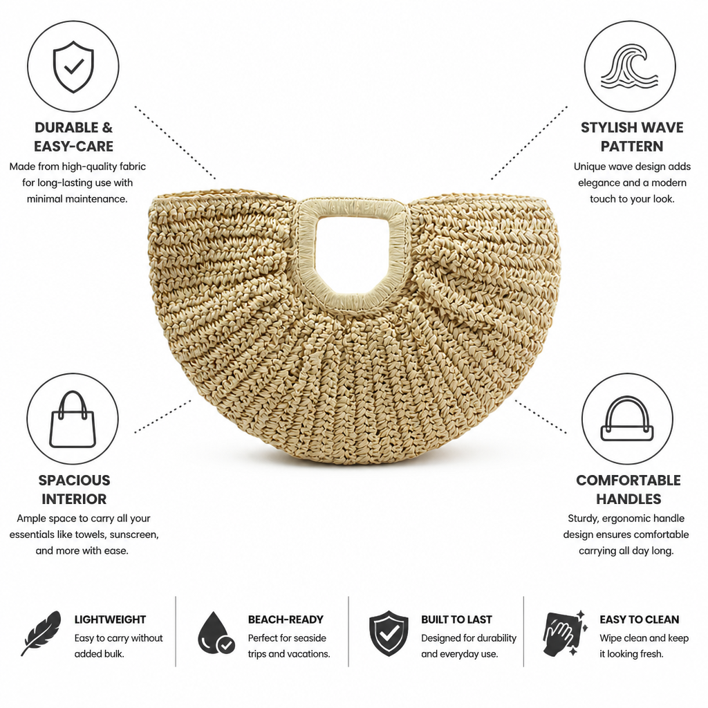 Durable Wave-Pattern Beach Bag With Ergonomic Handles