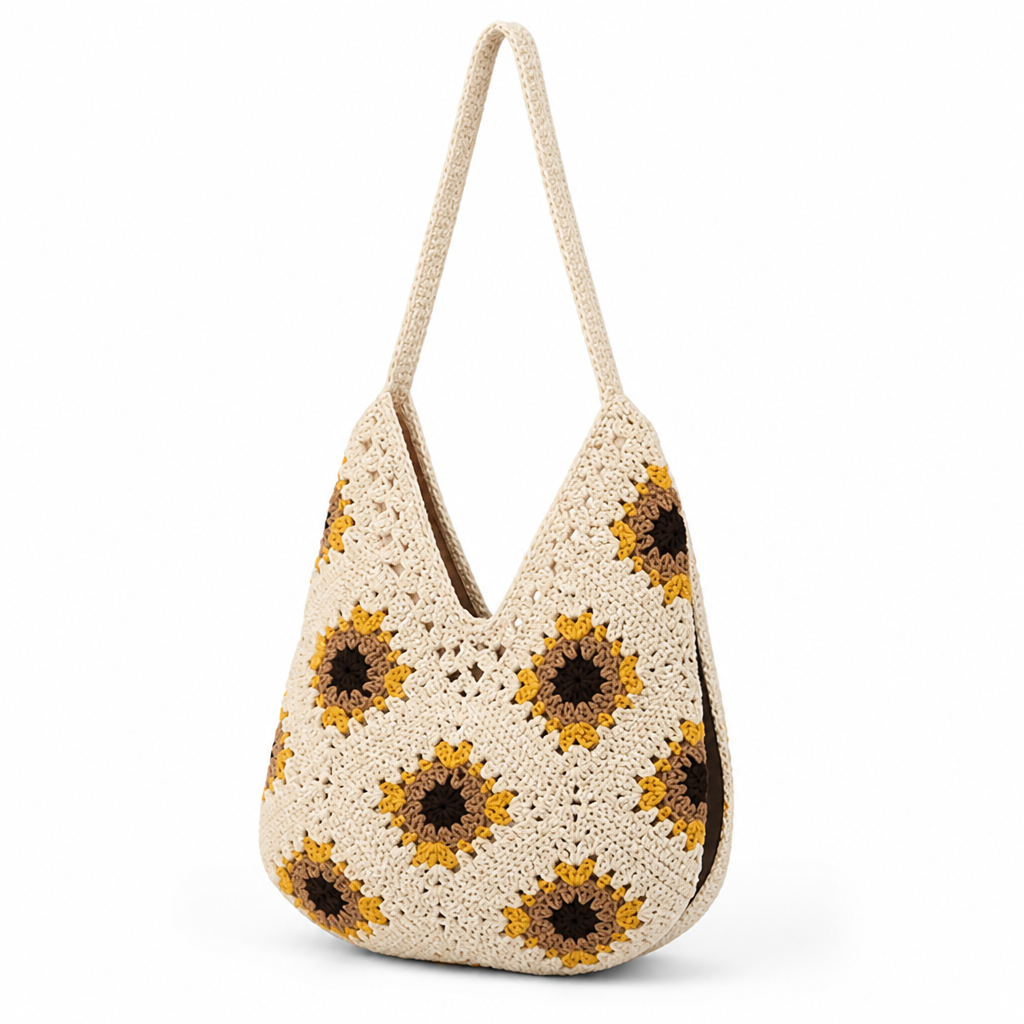 Durable Yarn Sunflower Crochet Shoulder Bag