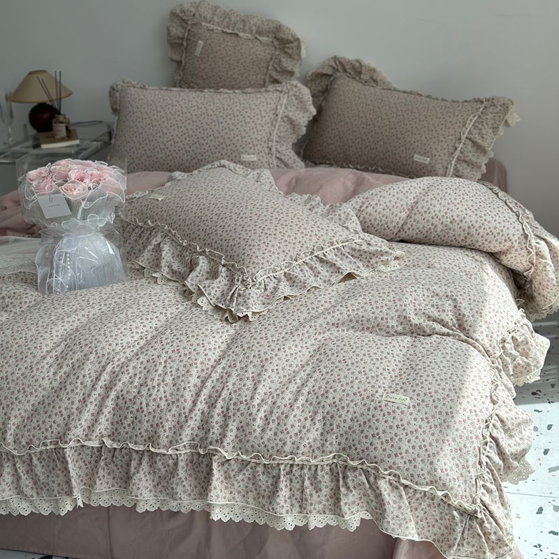 Duvet Cover & Pillowcase Set Cotton Cambric Ruffled Lace