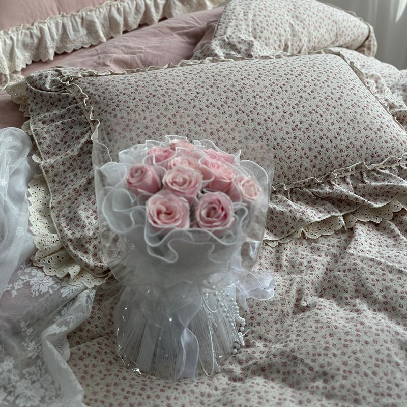 Duvet Cover & Pillowcase Set Cotton Cambric Ruffled Lace