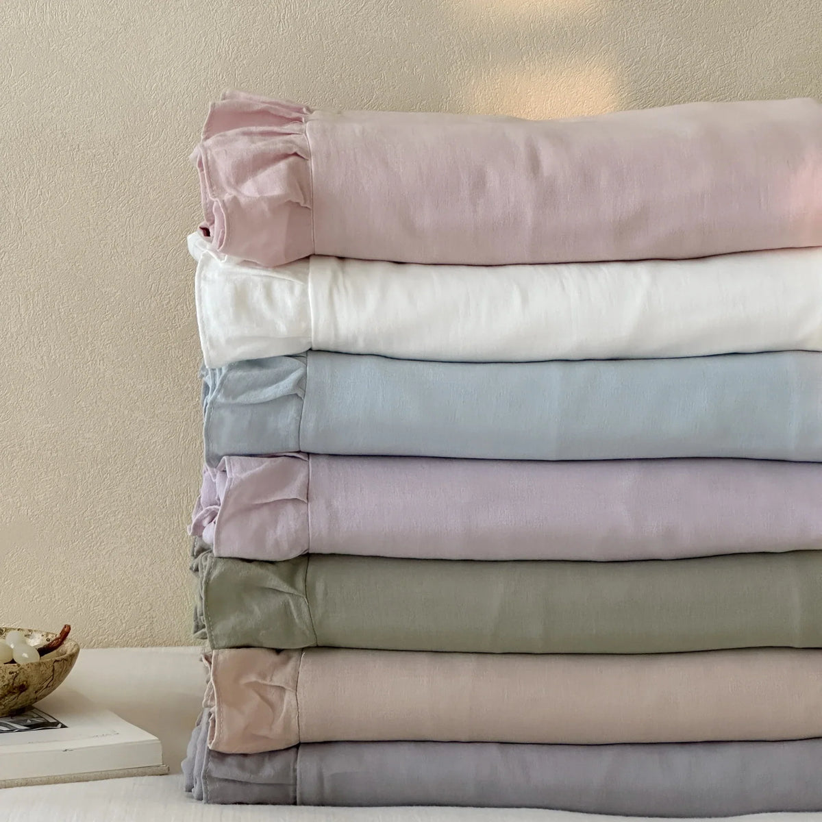 Duvet Cover & Pillowcase Set Cotton-Linen Breathable Ruffled Edge