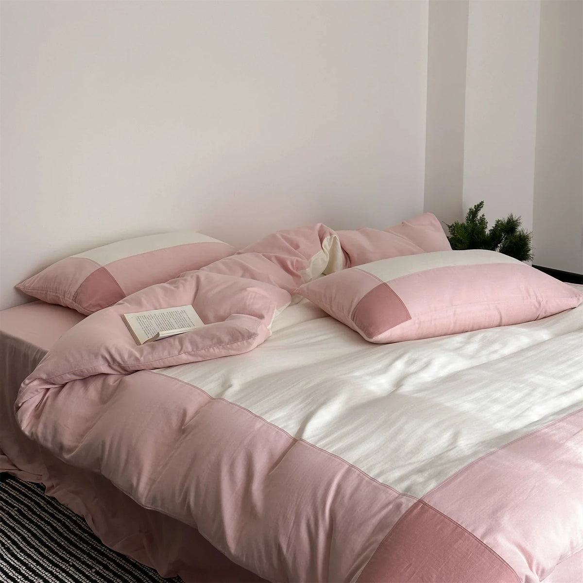 Duvet Cover & Pillowcase Set Cotton Satin Quilted 4-Piece