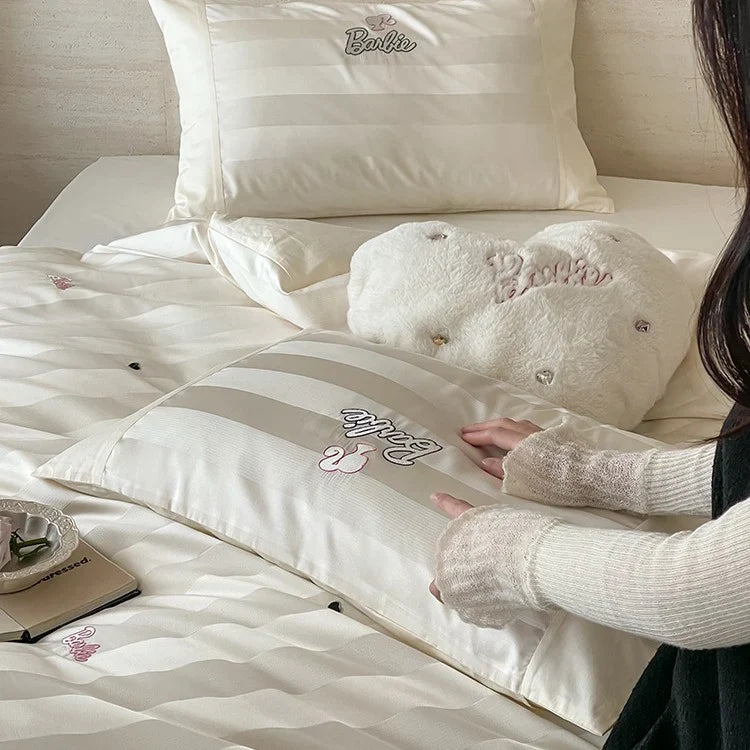 Duvet Cover Set 100% Cotton Percale Striped Jacquard