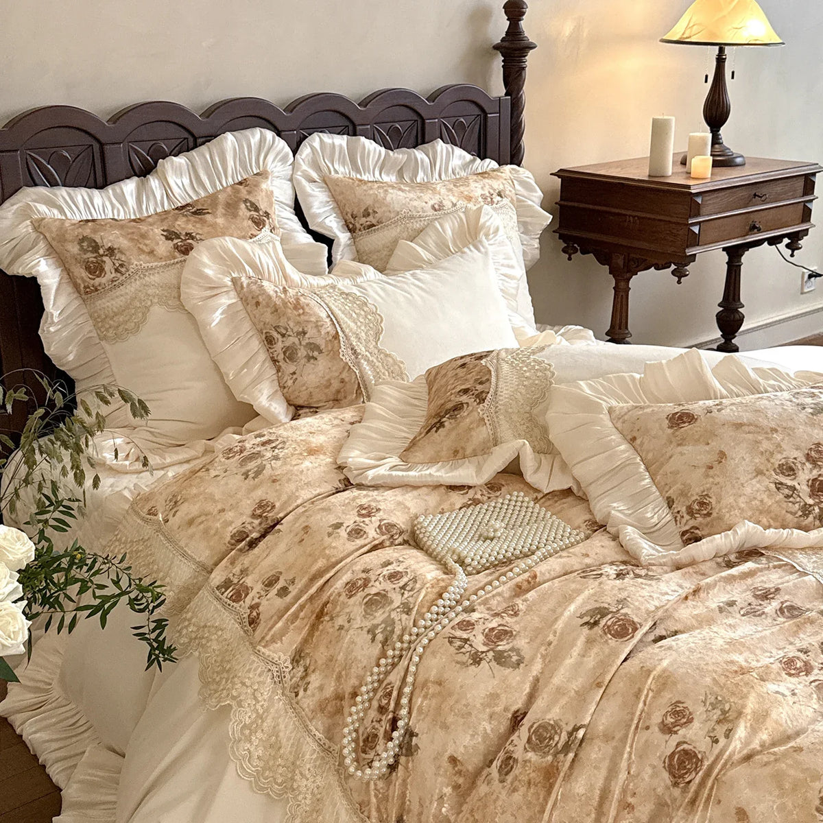 Duvet Cover Set Baby Velour French Botanical Lace Trim