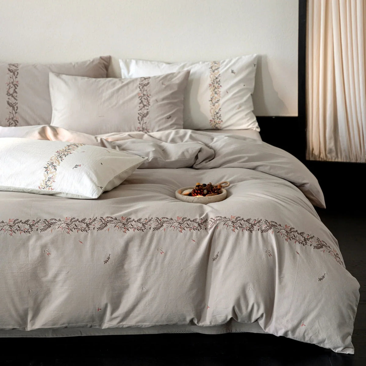 Duvet Cover Set Breathable Cotton Percale Embroidered Border