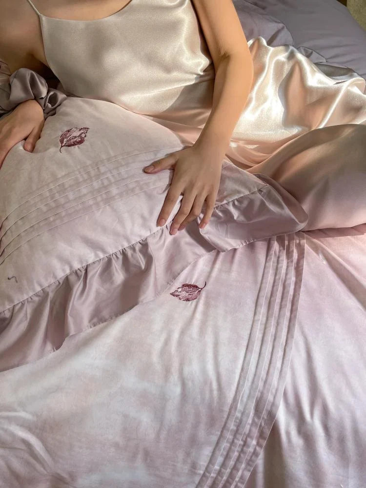 Duvet Cover Set Breathable Cotton Satin Hidden Zipper