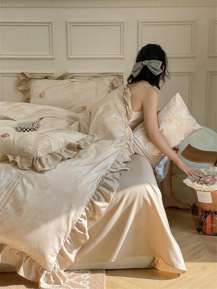 Duvet Cover Set Breathable Cotton Satin Hidden Zipper