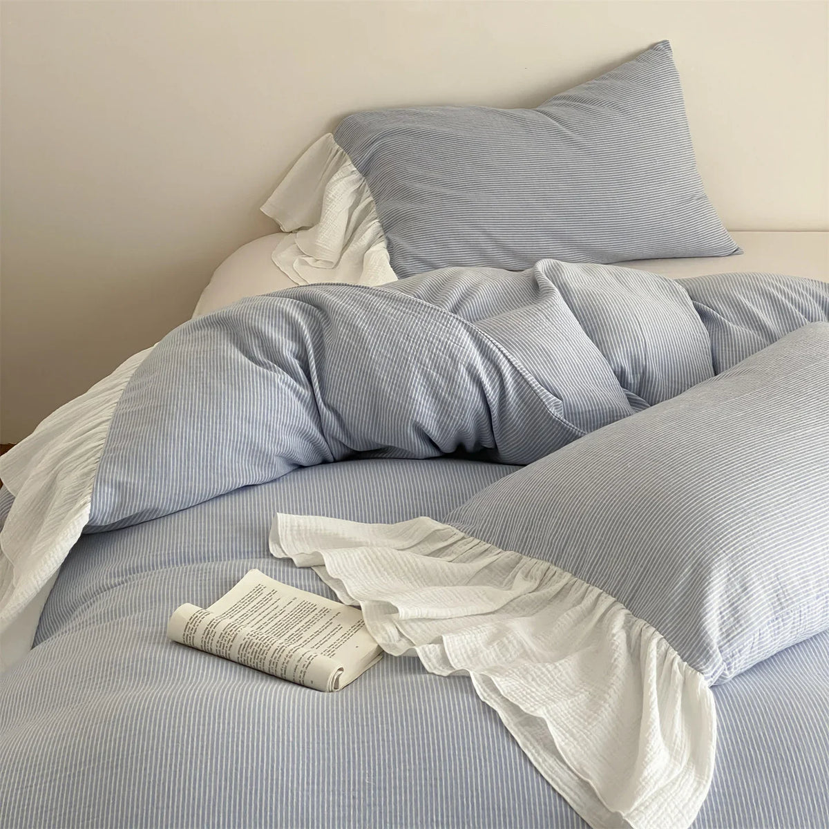 Duvet Cover Set Breathable Cotton Seersucker Machine Washable