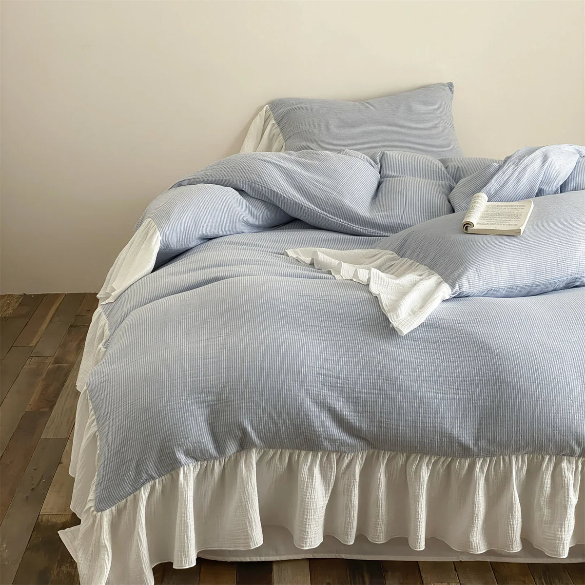 Duvet Cover Set Breathable Cotton Seersucker Machine Washable